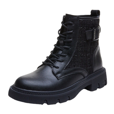 Mid Cut Lace Up Round Toe Leather Boots