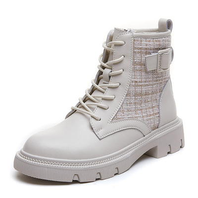 Mid Cut Lace Up Round Toe Leather Boots