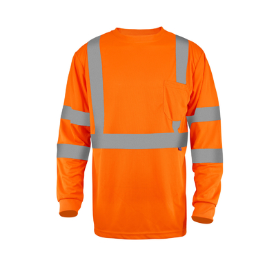 Wholesale Fluorescent Orange O Neck Reflective Safety Mens Custom Logo Sleeve Hi Vis T Shirt