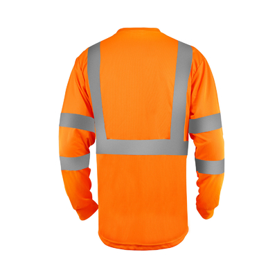 Wholesale Fluorescent Orange O Neck Reflective Safety Mens Custom Logo Sleeve Hi Vis T Shirt