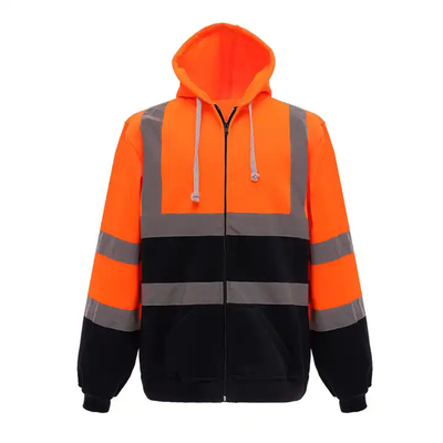 Construction Site Long Sleeve Plus Fleece Zipper Reflective Hoodie Outdoor Highlight Safety American Size Cardigan Coat