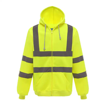 Construction Site Long Sleeve Plus Fleece Zipper Reflective Hoodie Outdoor Highlight Safety American Size Cardigan Coat