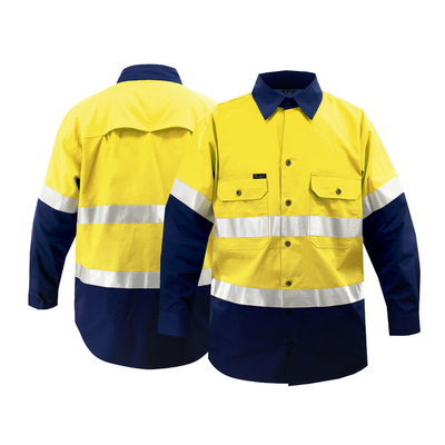 Custom Royal Blue Hi Vis Safety Men Shirt Reflective Road Safety Mining Shirts Wholesale Engineering Uniform Workwear