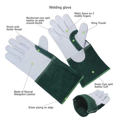 Small Hands Sheep Skin Grinding Laser Tig Welding Gloves Argon Welder Protective Leather Gloves 41cm For Welding